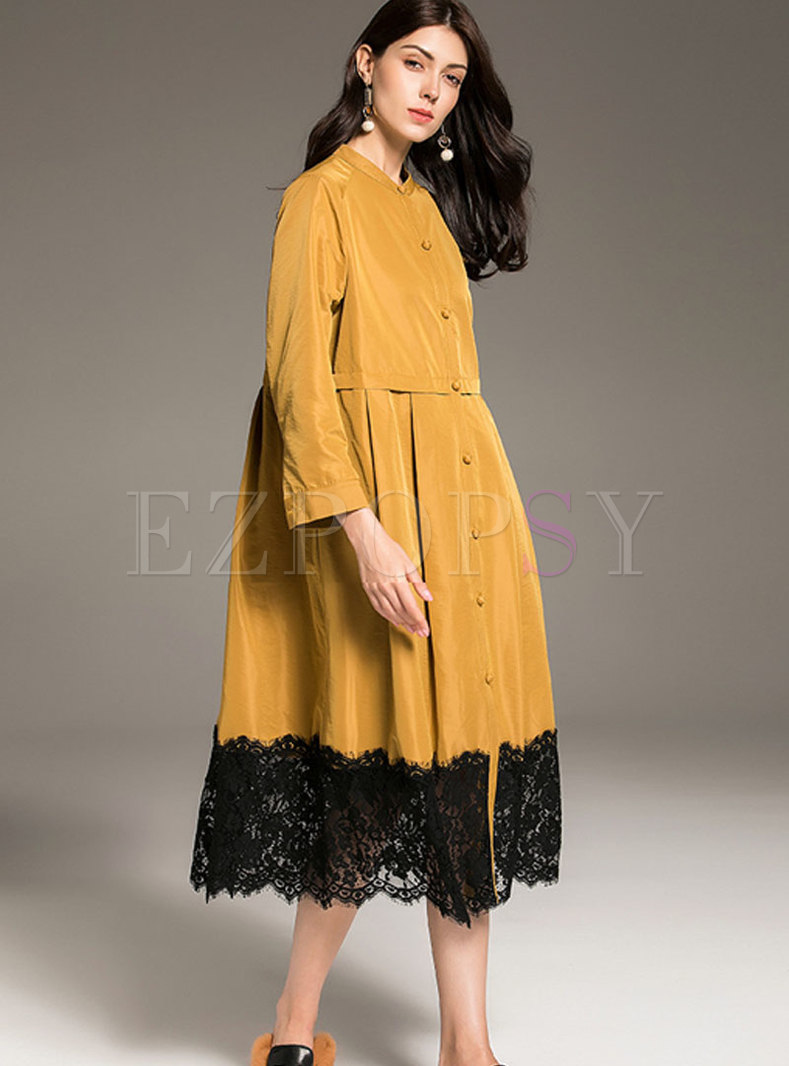 Elegant Plus Size Trench Coat With Single-breasted 