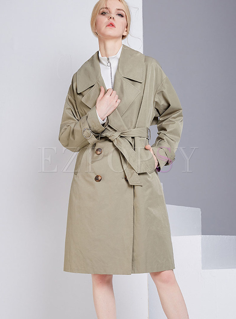 Fashion Light Green Double-breasted Slim Trench Coat