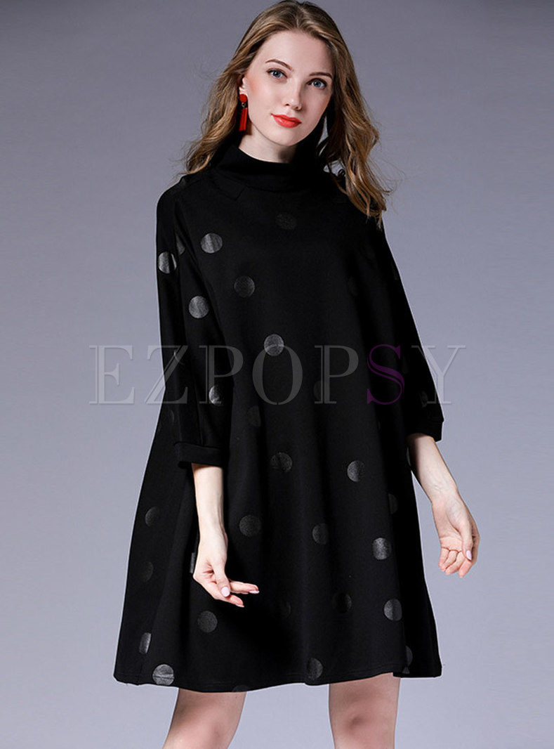 Trendy Black Dots Three Quarters Sleeve Print Dress