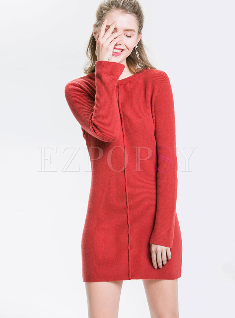 Stylish Pure Color Slit Pullover Slim Sweater