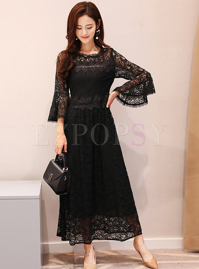 Party Lace Flare Sleeve Maxi Dress