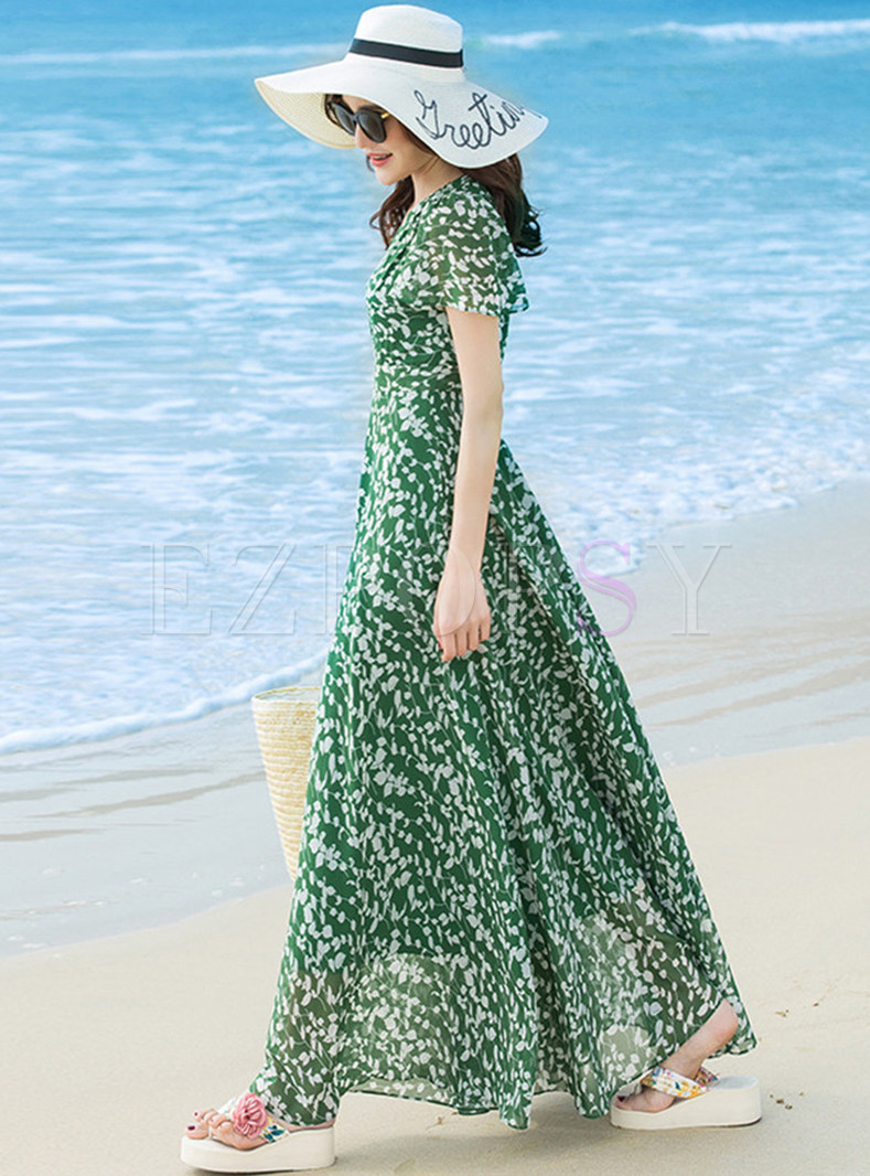 Dresses | Maxi Dresses | Beach Floral Print V-neck Maxi Dress