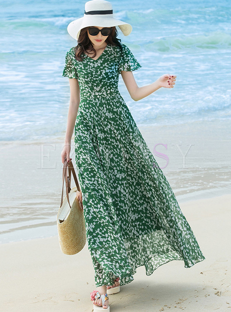 Dresses | Maxi Dresses | Beach Floral Print V-neck Maxi Dress