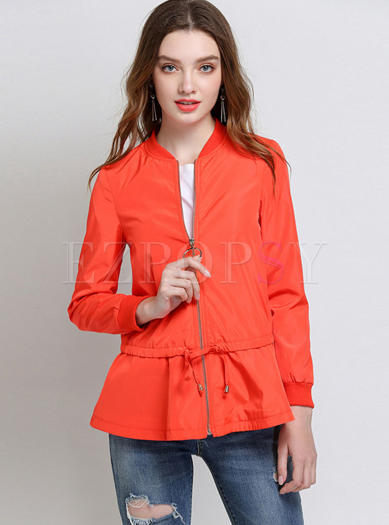Orange Zipper-front All Matched Falbala Hem Tunic 