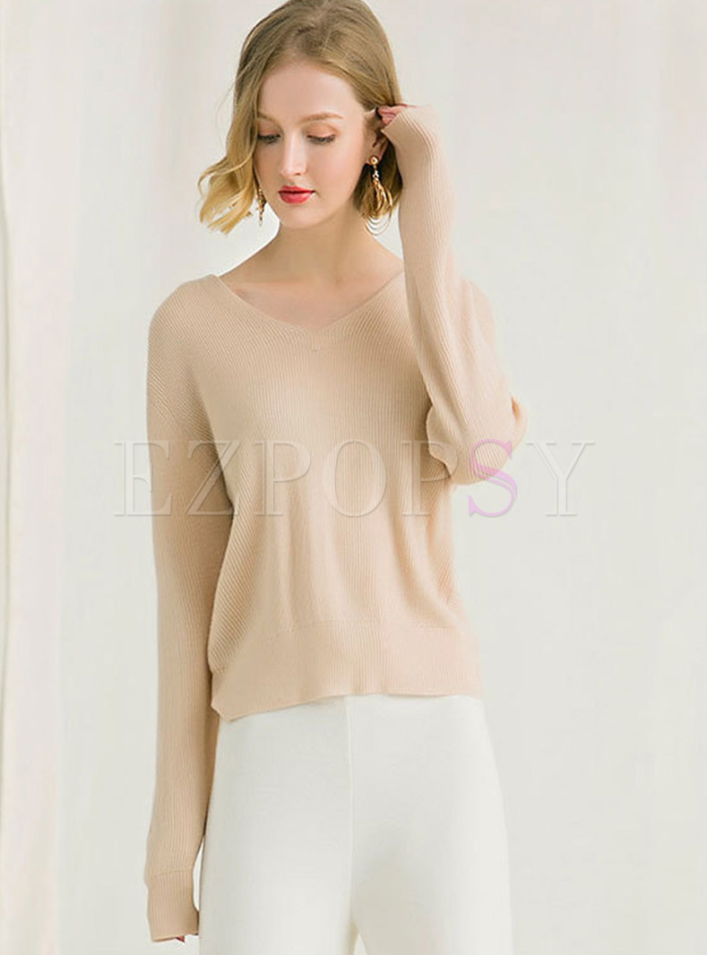 Trendy Solid Color Long Sleeve Backless Sweater