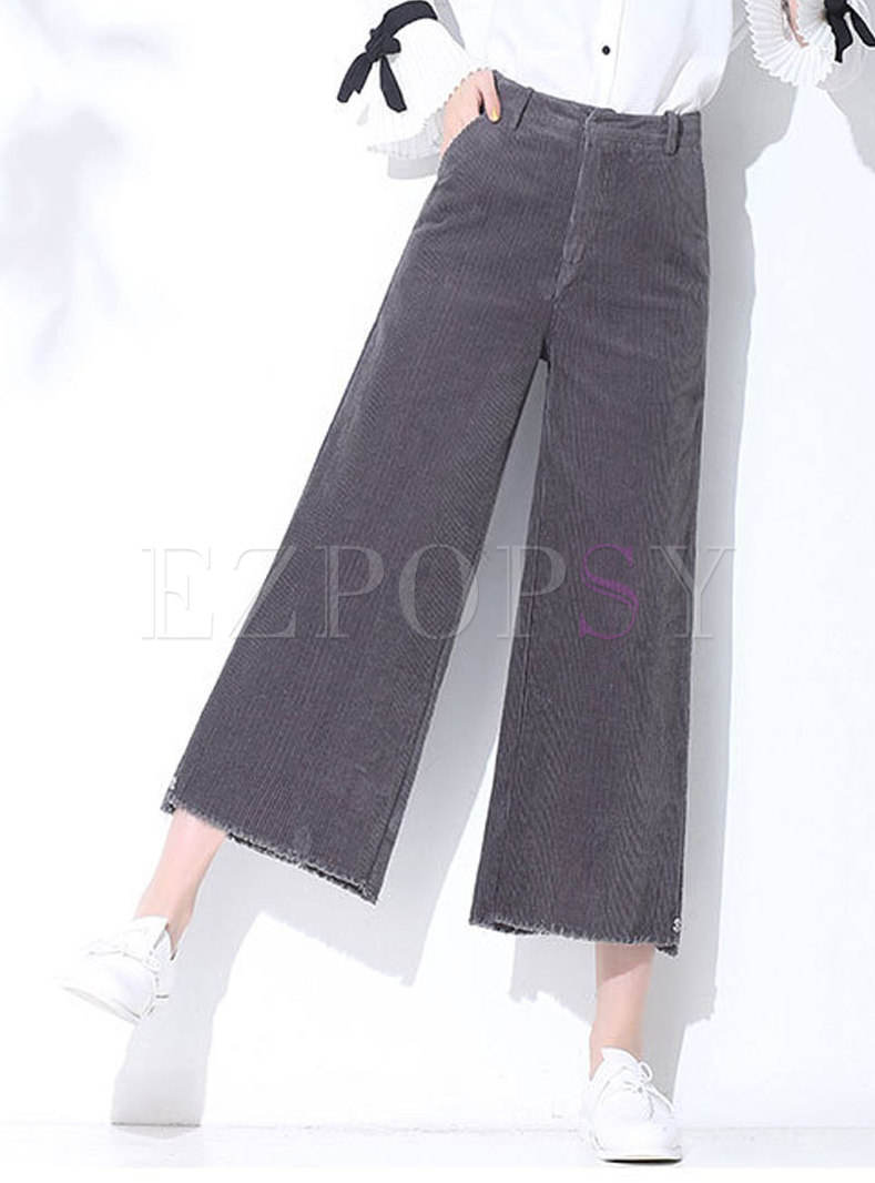Vintage Deep Grey Casual Corduroy Wide-leg Pants