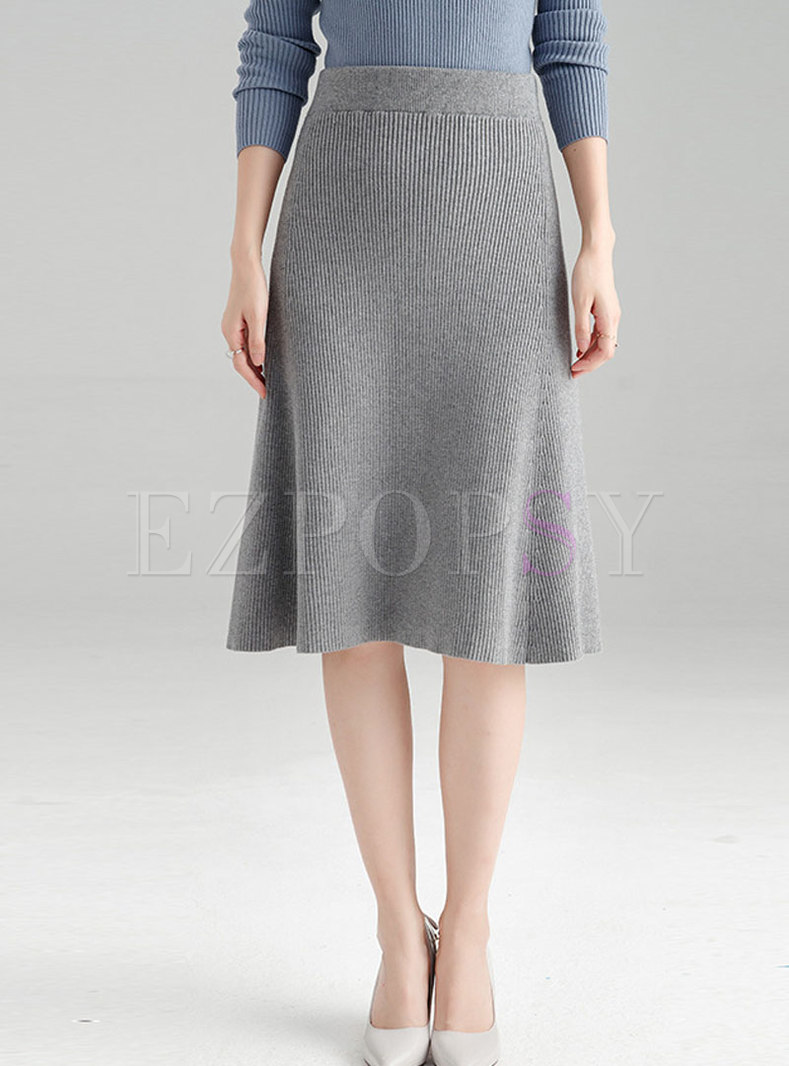 Grey High Waist All Matched Knitted Bodycon Skirt