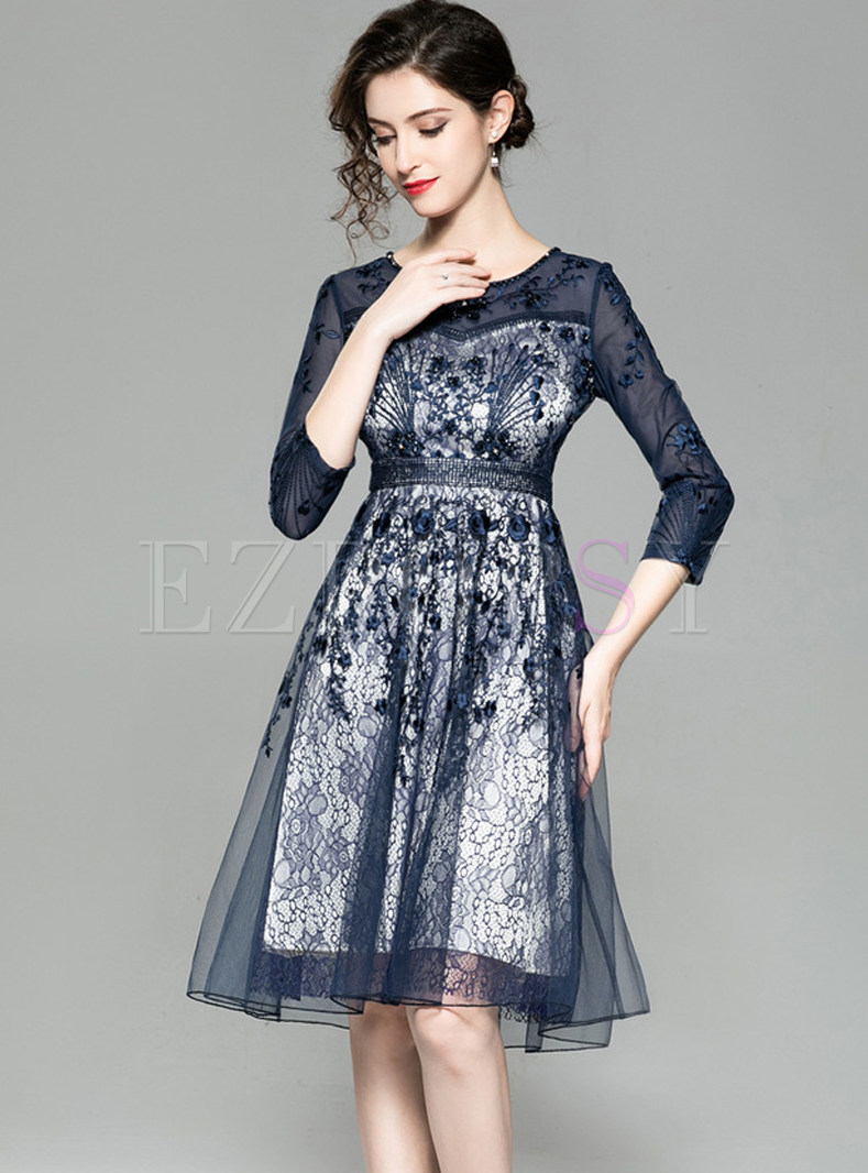 Dresses | Skater Dresses | Sexy Gauze Lace Embroidered Beaded Waist Dress
