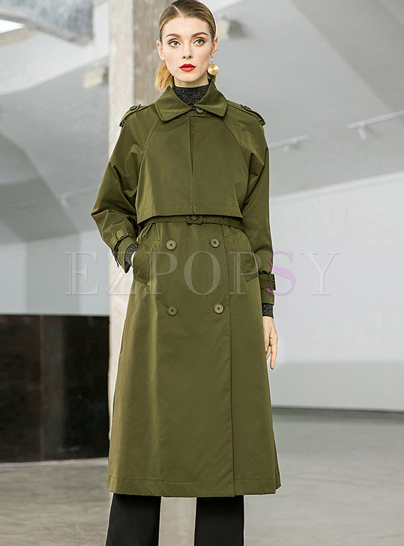 Turn Down Collar Double-breasted Mid-claf Trench Coat