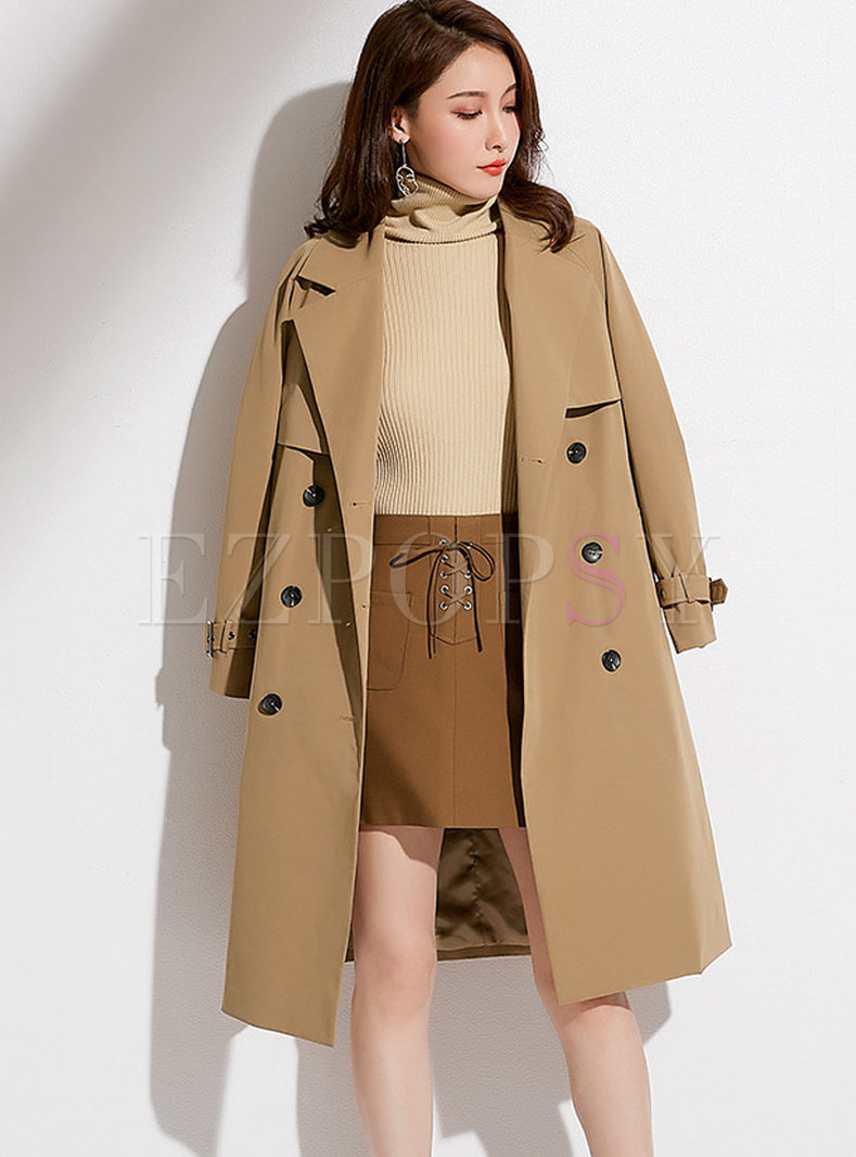 Outwear | Trench Coats | Khaki Lapel Double-breasted Trench Coat