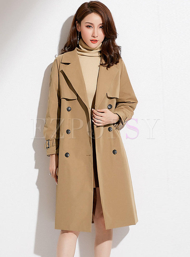 Outwear | Trench Coats | Khaki Lapel Double-breasted Trench Coat