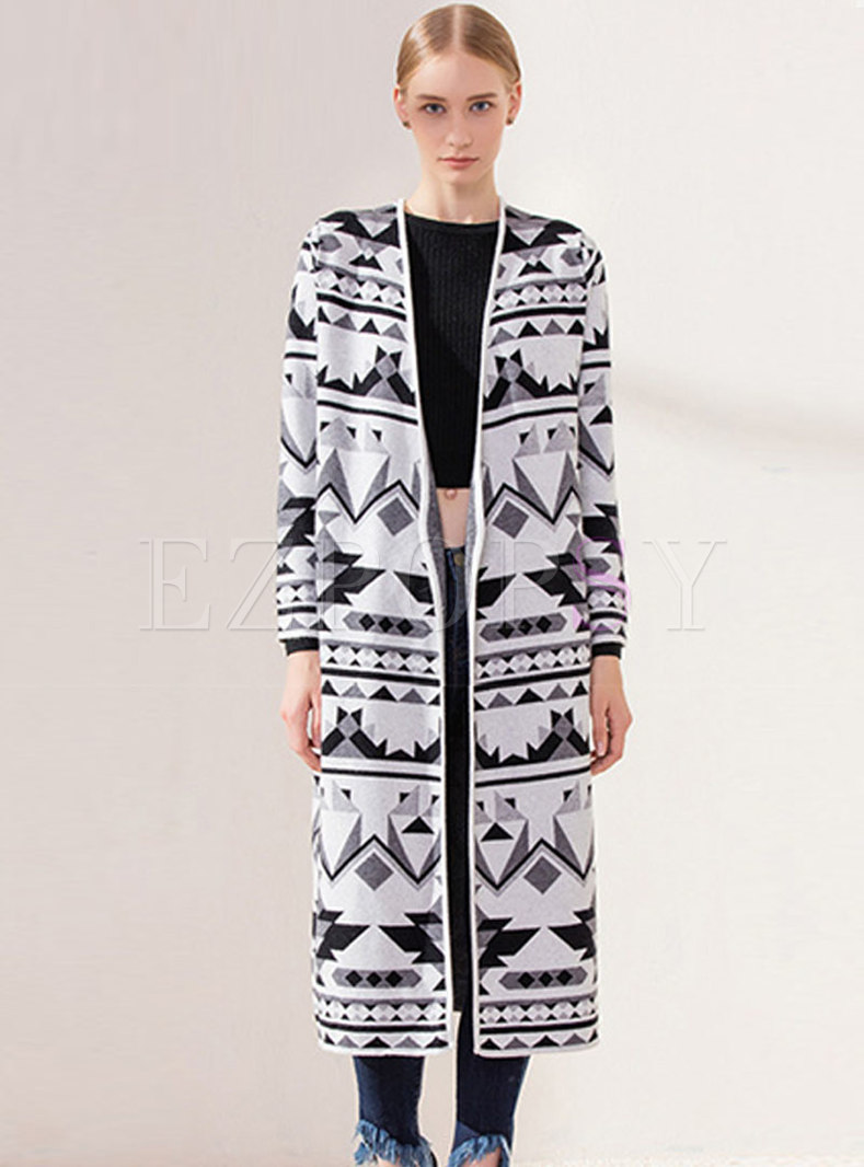 Fashionable Stereoscopic Pattern V-neck Long Cardigan
