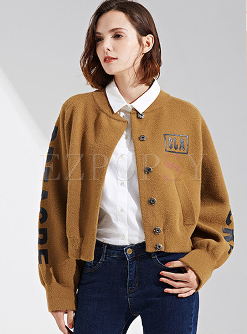 Brief Letter Print Single-breasted Short Cardigan