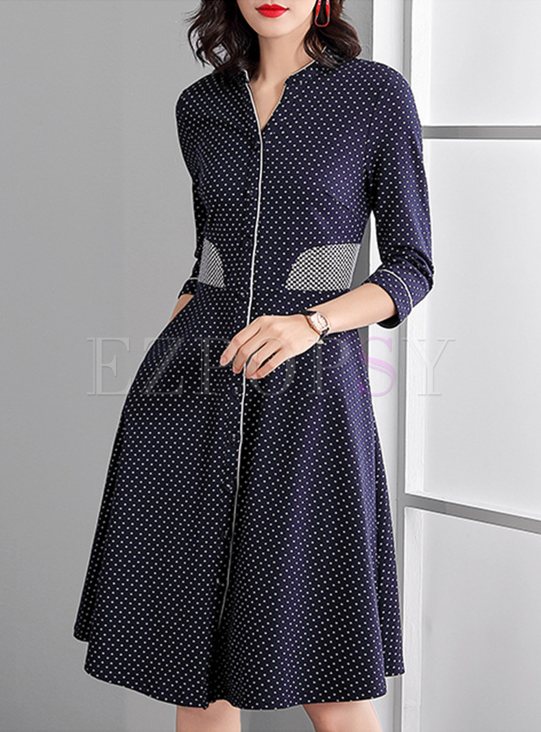 Autumn Trendy Solid Color Stand Collar Dress