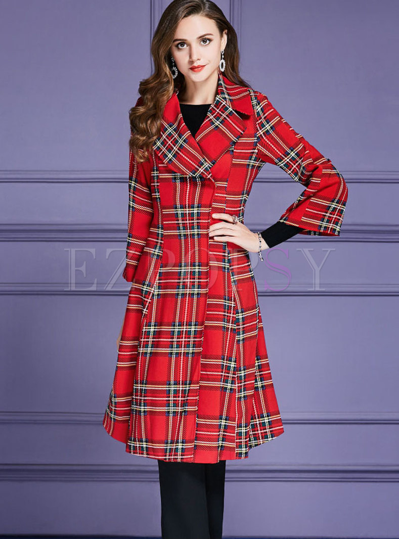 British Retro Notched Striped A Line Trench Coat