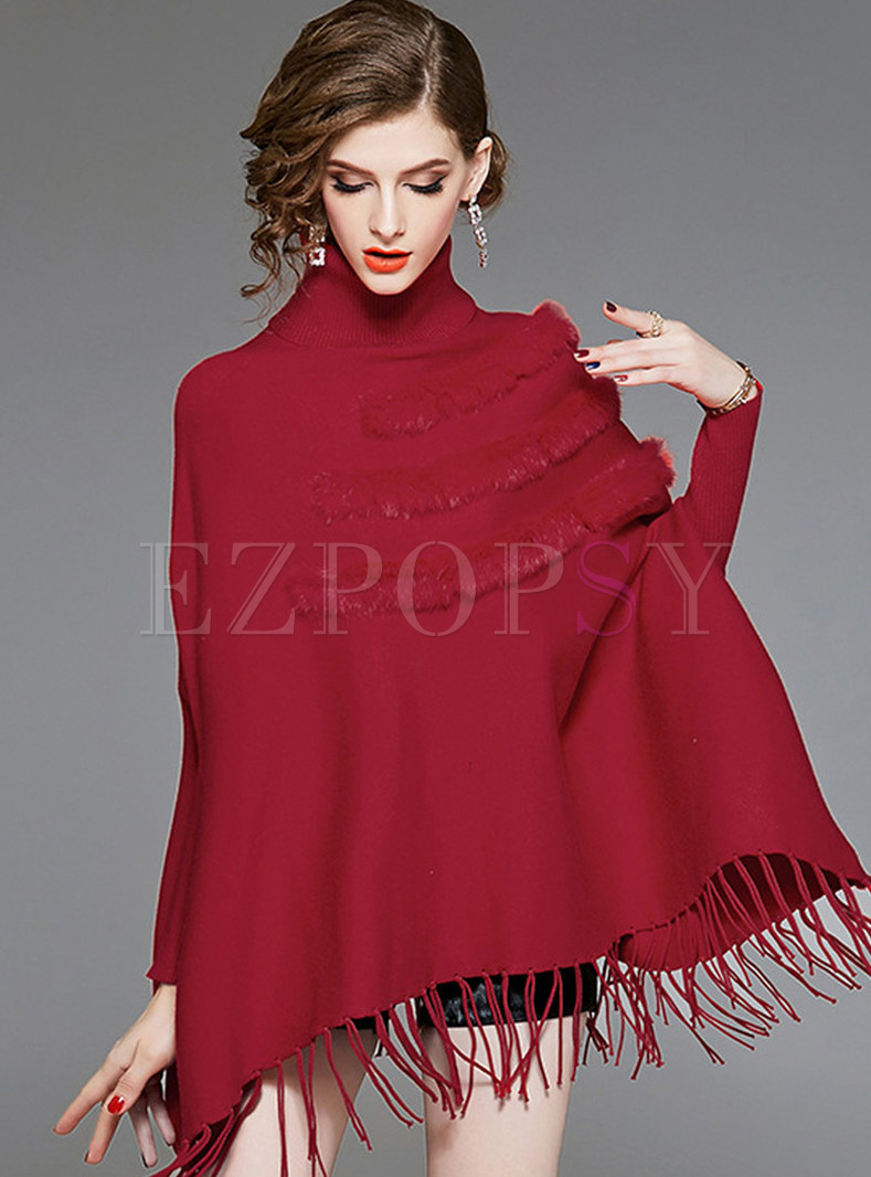 High Neck Bat Sleeve Loose Pure Color Sweater