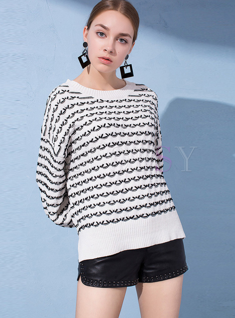 O-neck Color-blocked Print Loose Sweater