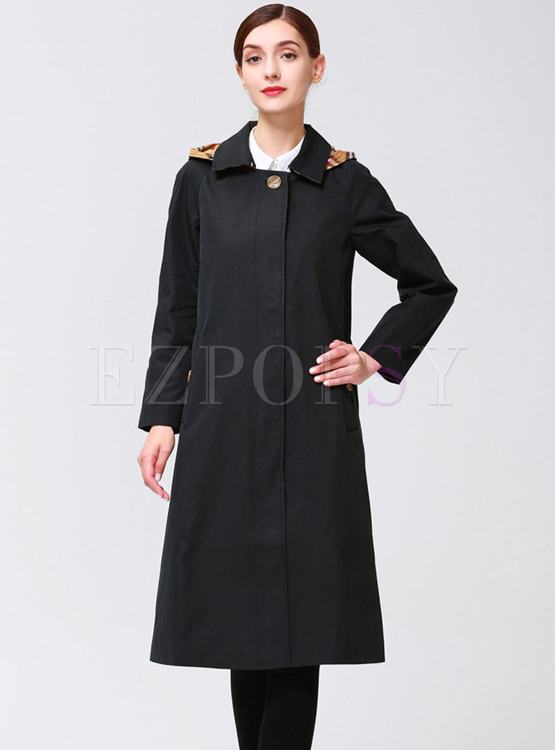 Hooded Lapel Single-breasted Trench Coat