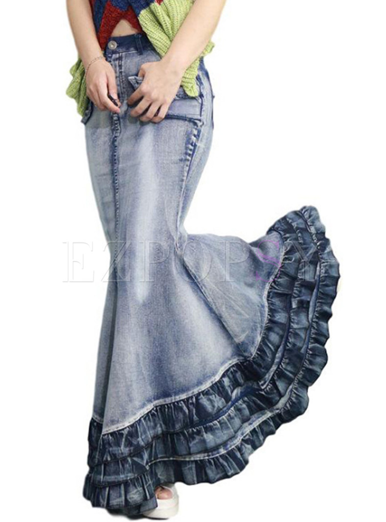 Vintage Sheath Multi-layer Big Hem Mermaid Skirt