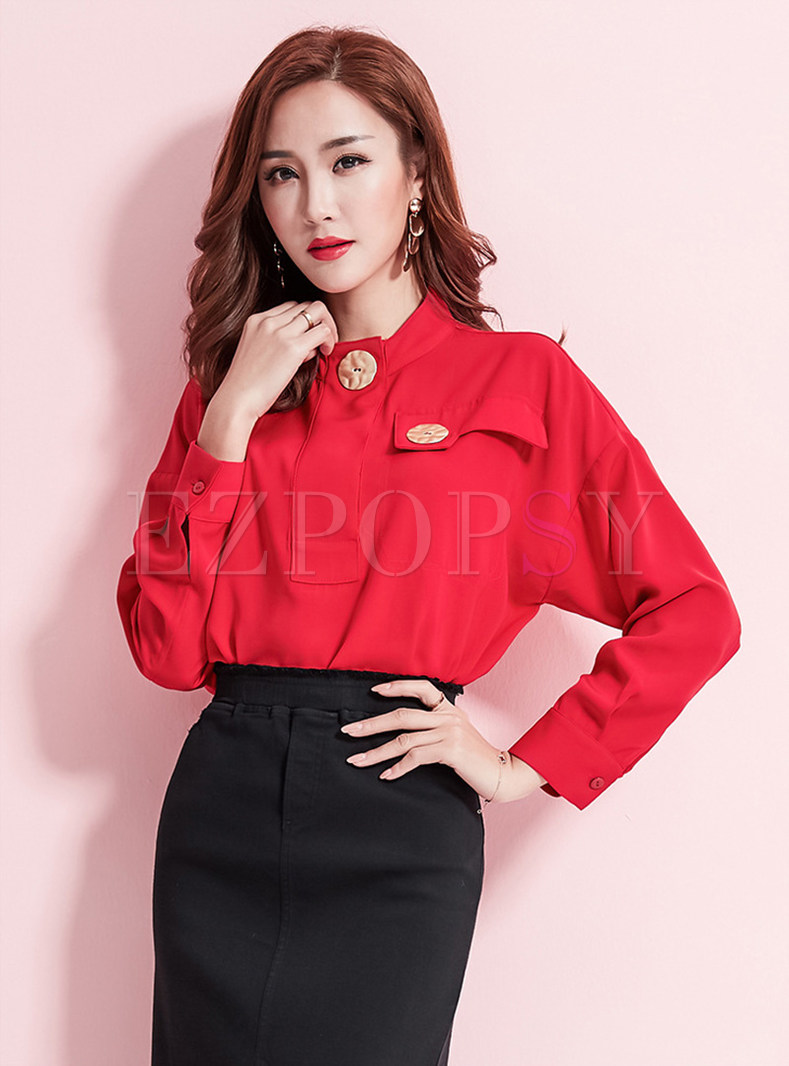 Brief Solid Color Long Sleeve Bottoming Blouse