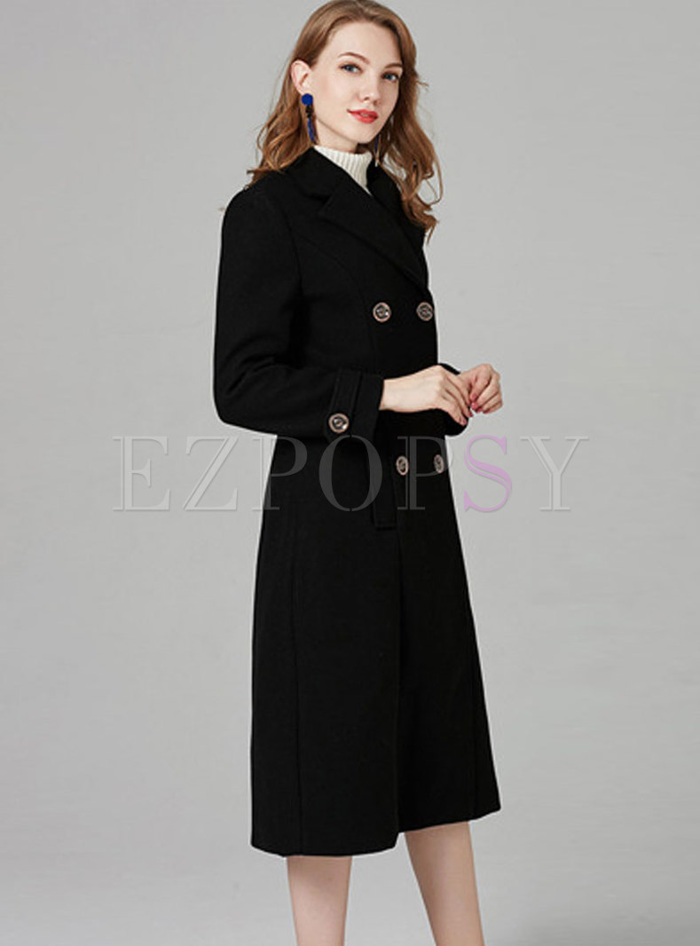 Outwear | Jackets/Coats | Elegant Black Turn Down Collar Double ...