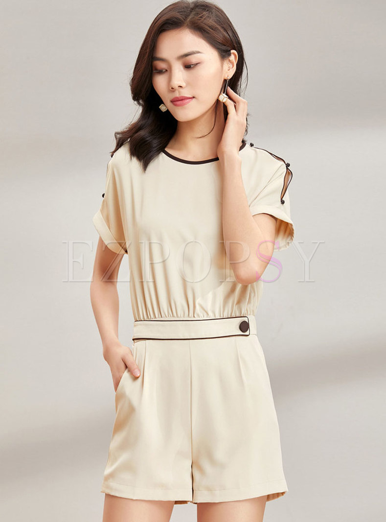 Casual Apricot Waist Button Straight Rompers