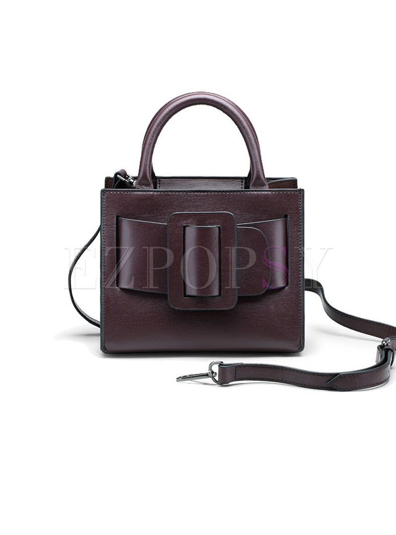 Fashion Wine Red Cowhide Frosted Top Handle Bag