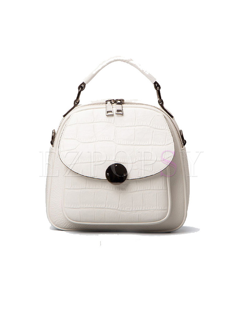 Brief White Solid Zip-up All Matched Top Handle & Backpack 