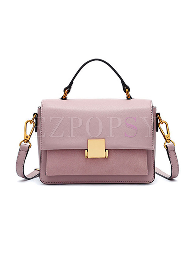 Casual Pink Lock Top Handle & Crossbody Bag