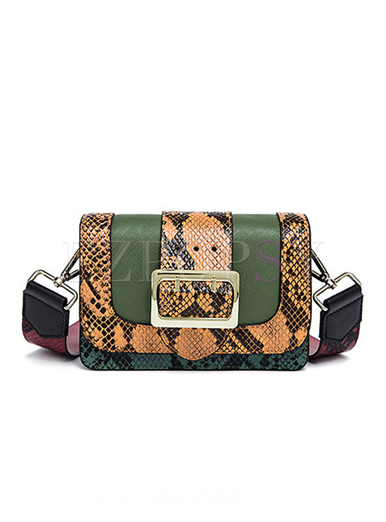 Street Color-blocked Snake-Pattern Crossbody Bag