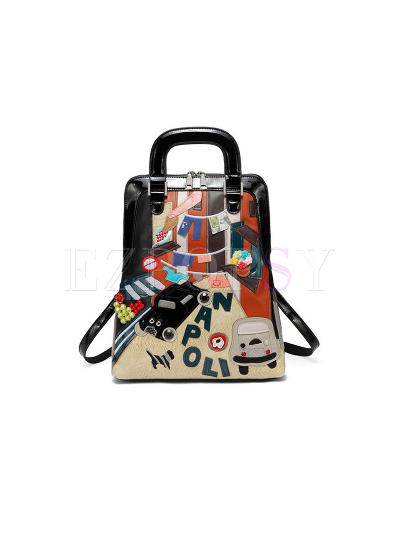 Chic Cars Pattern Color-blocked Backpack