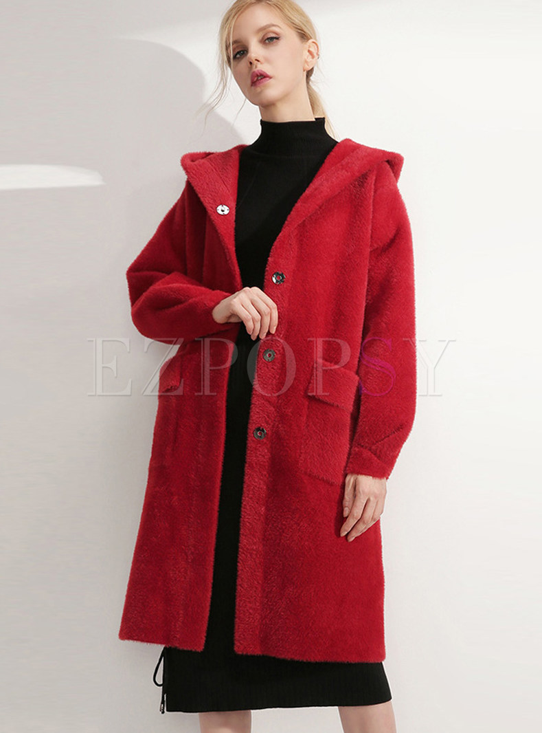 Solid Color Lantern Sleeve Single-breasted Coat