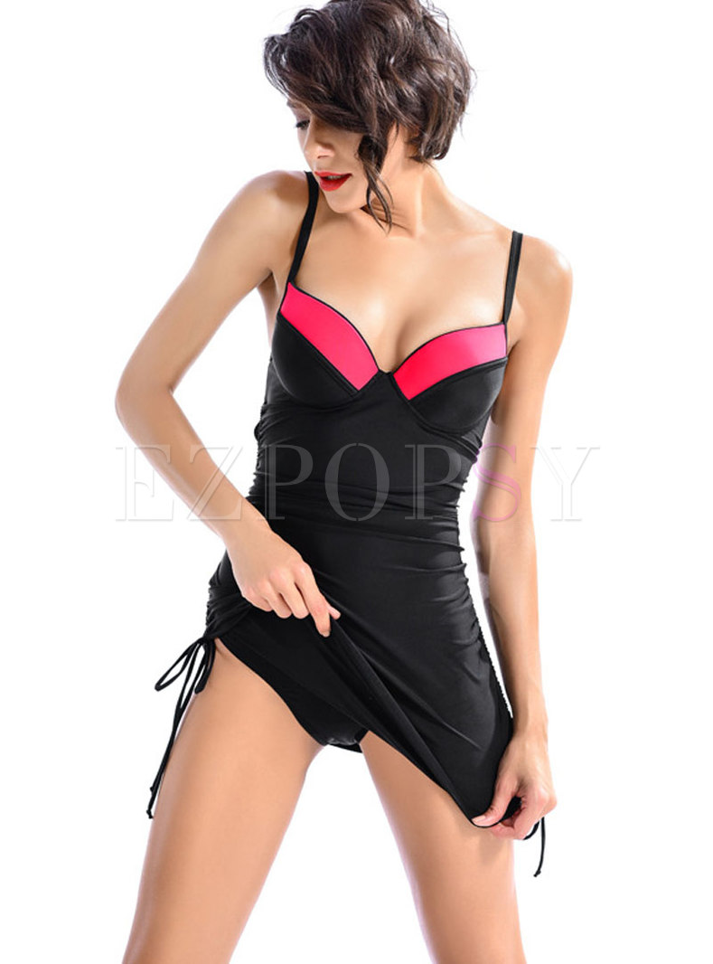 Color-blocked Cover Up One Piece Swimwear