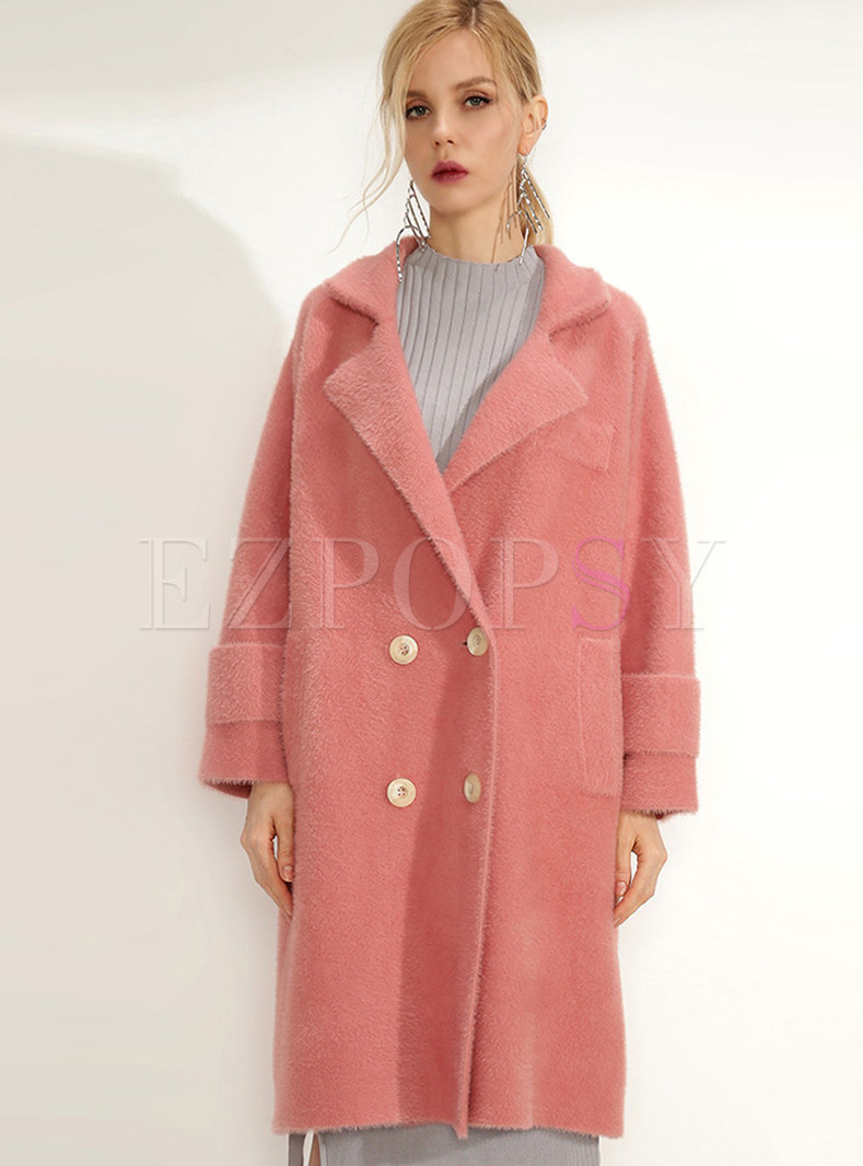 Stylish Notched Long Sleeve Loose Overcoat