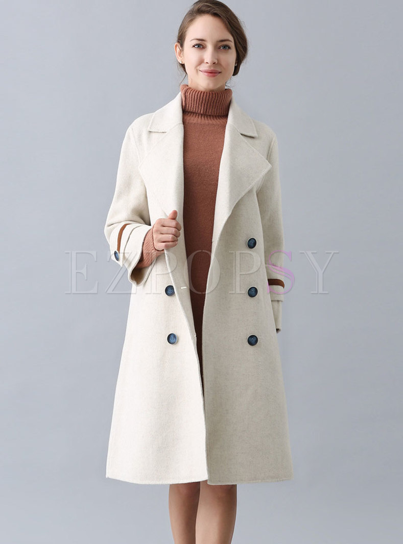 Stylish Turn Down Collar Double-breasted Woolen Coat