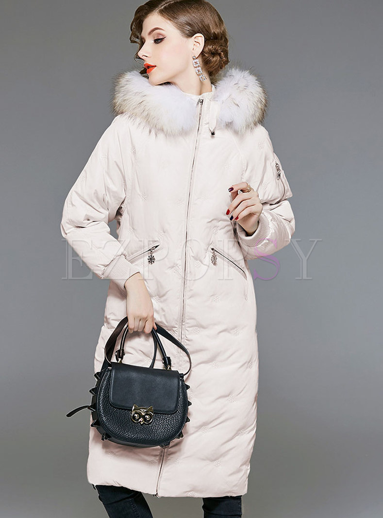 Outwear | Down Coats | Stylish Hooded Zippered Knee-length Down Coat