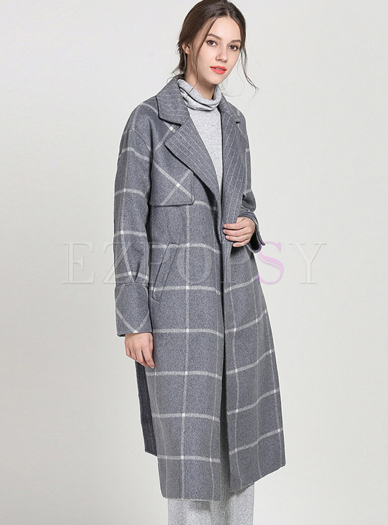 Outwear | Jackets/Coats | Stylish Notched Plaid Slit Wool Overcoat With ...