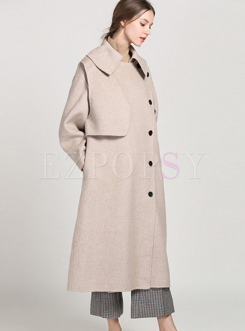 Turn Down Collar Long Sleeve Double-breasted Coat