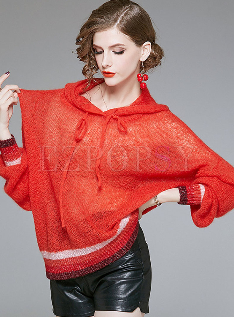 Tops | Hoodies & Sweatshirts | Stylish Mohair Hooded Drawstring Knitted ...