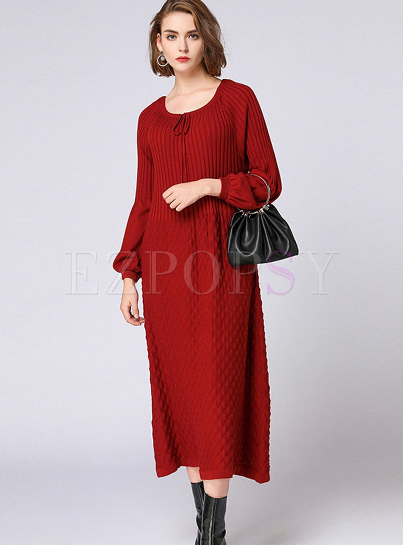 Casual Autumn Lantern Sleeve Slim Sweater Dress