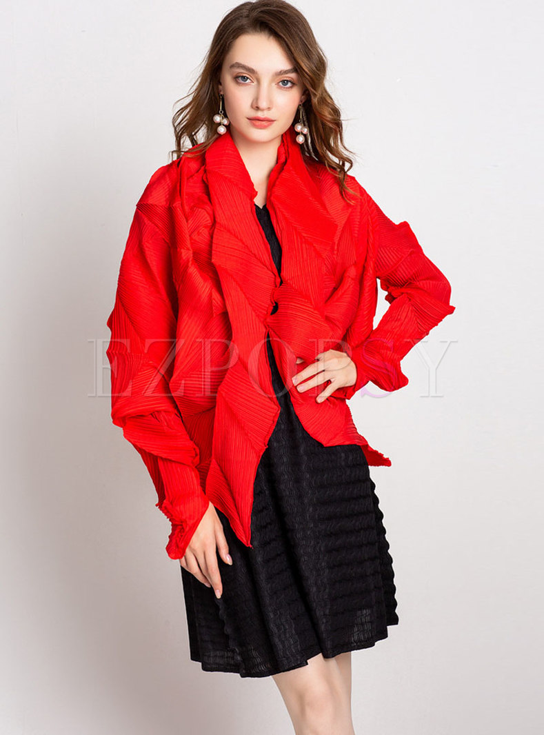 Solid Color Stereoscopic Pleated Asymmetric Kimono