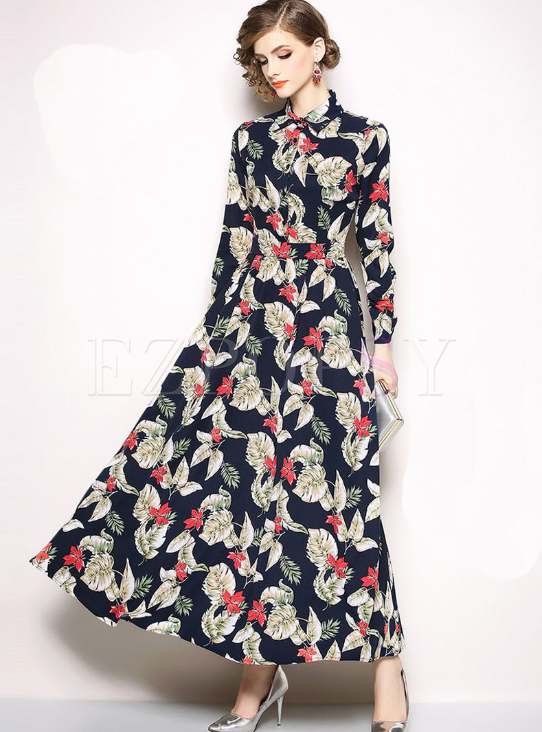 Fashion Mid Waist All Over Print Maxi Dress