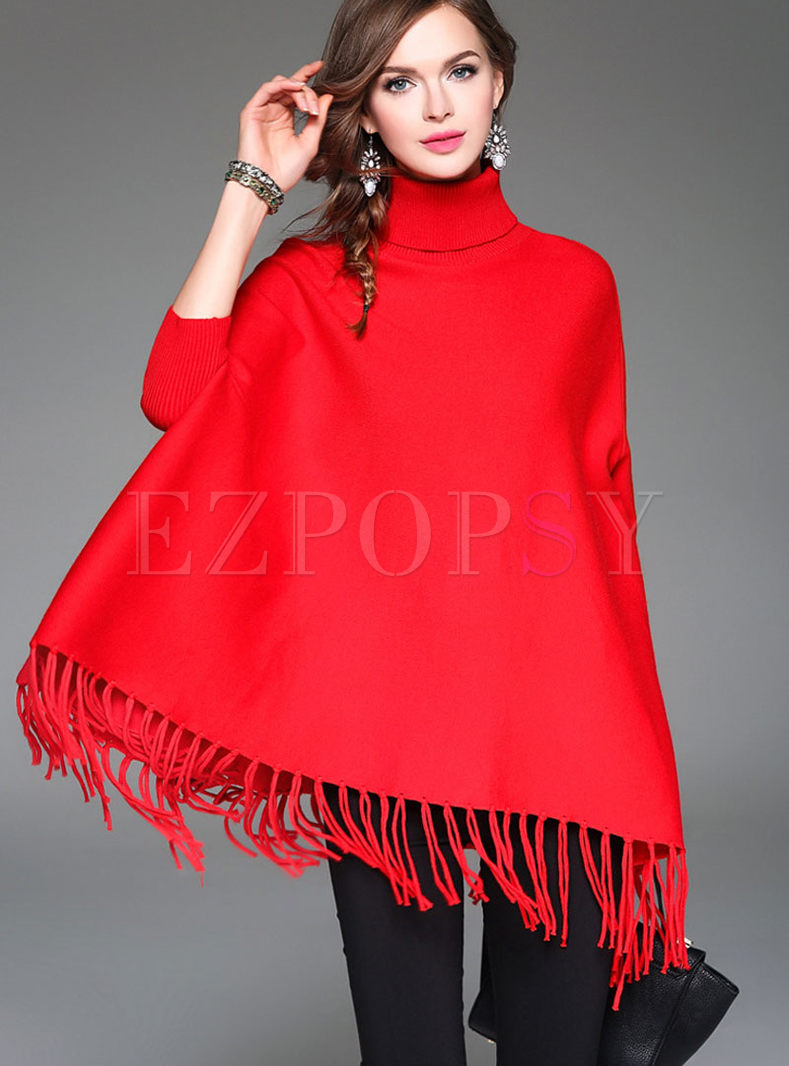 Chic Pure Color Stitching Turtleneck Sweater