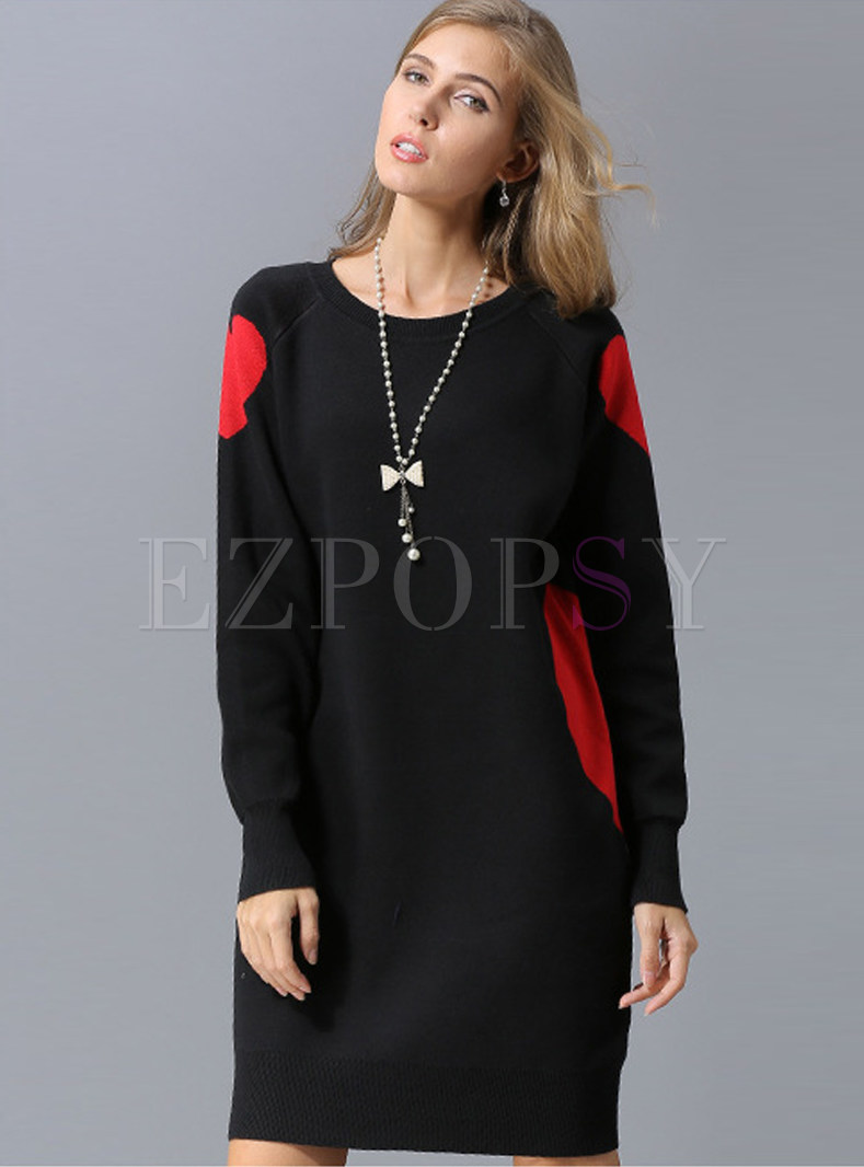 Color-blocked Polka Dot Pullover Knitted Dress