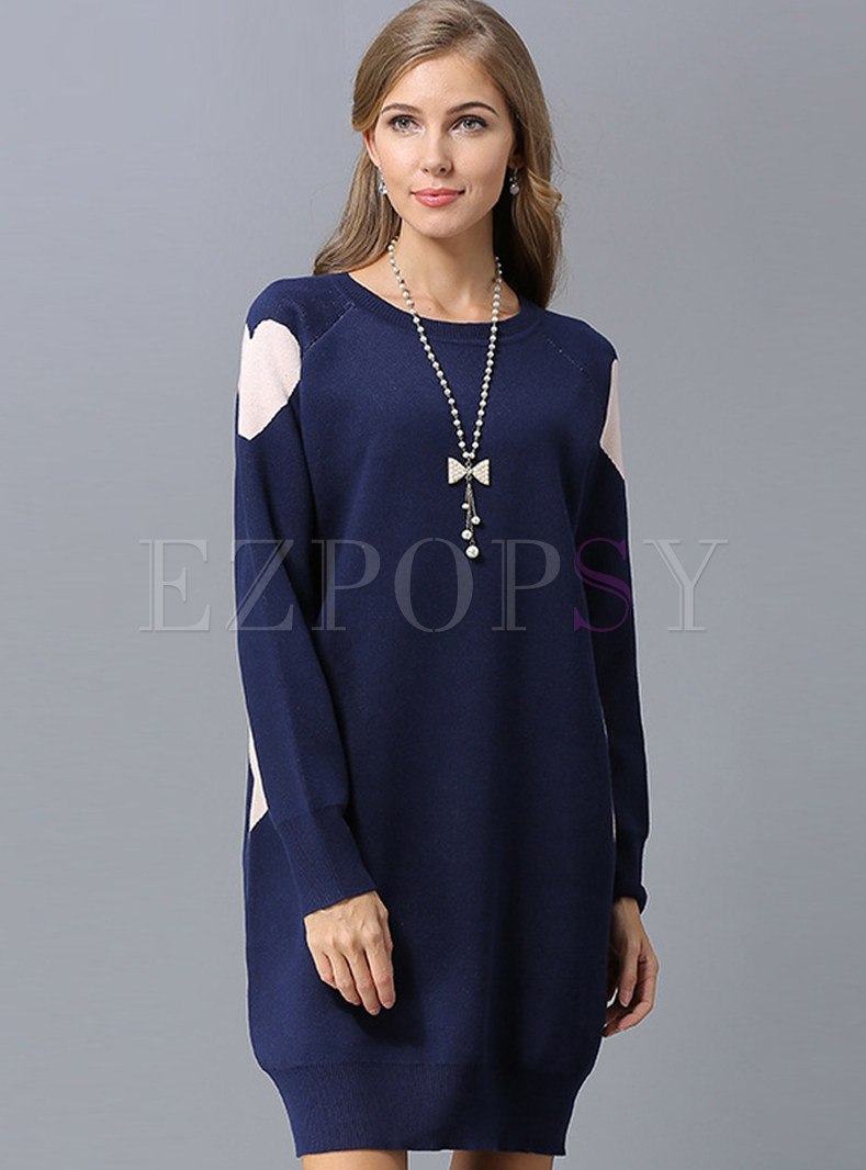 Brief O-neck Pullover Easy-matching Loose Dress
