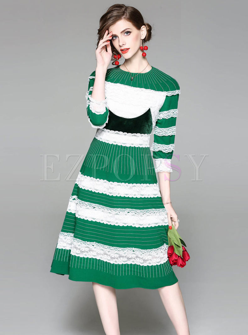 Color-blocked Lace Splicing Slim Layered Dress