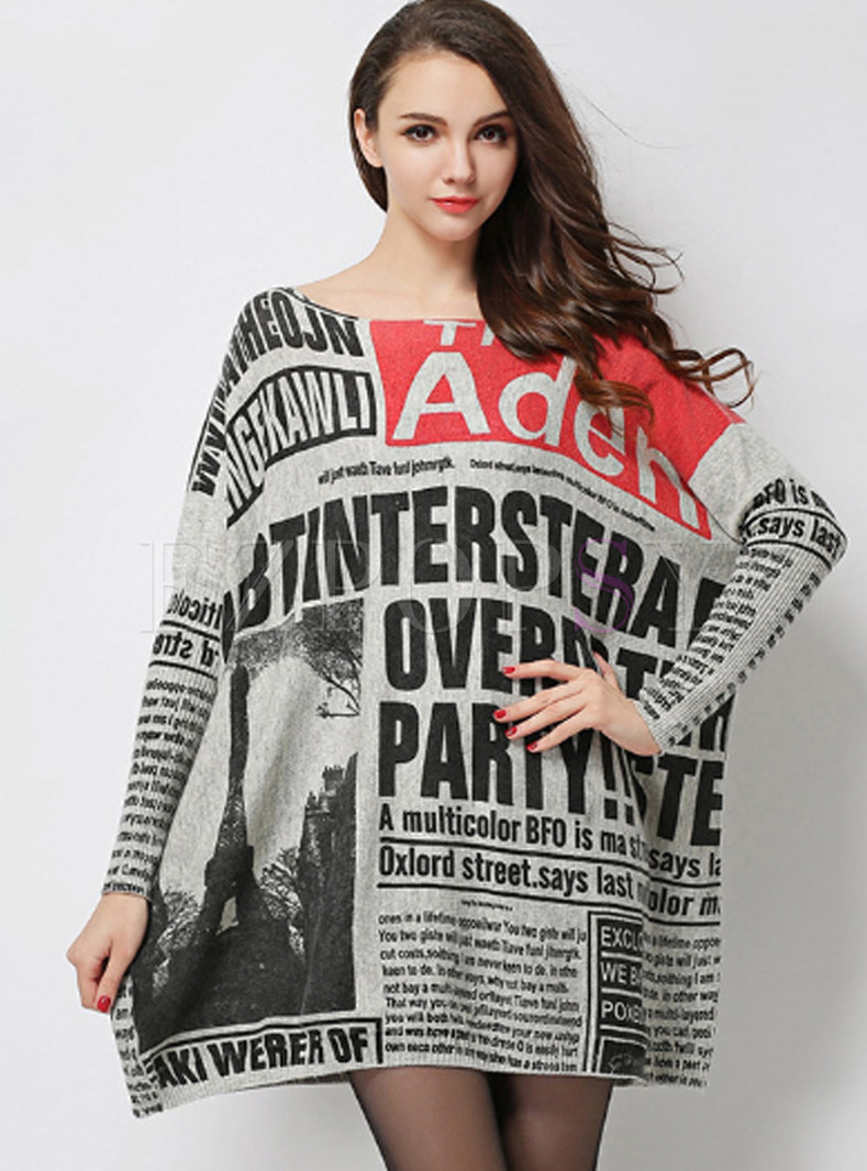Long Sleeve Letter Print Plus Size Sweater Dress
