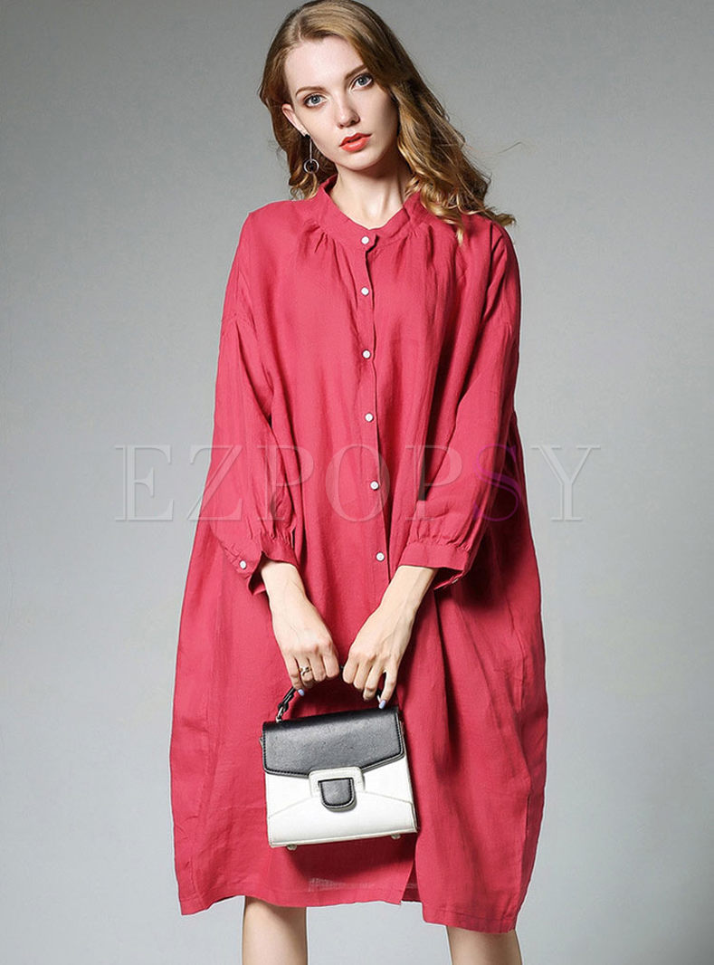 Casual Stand Collar Long Sleeve Loose Dress