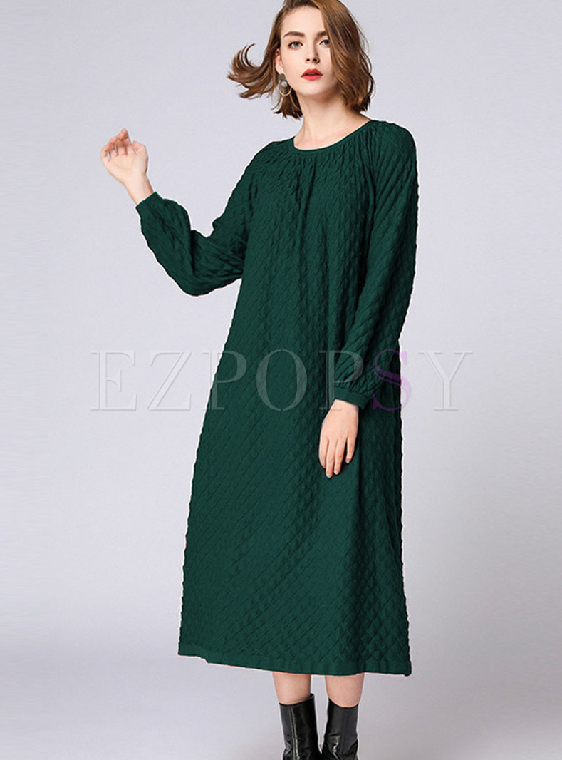 Autumn Green Stereoscopic Texture Sweater Dress