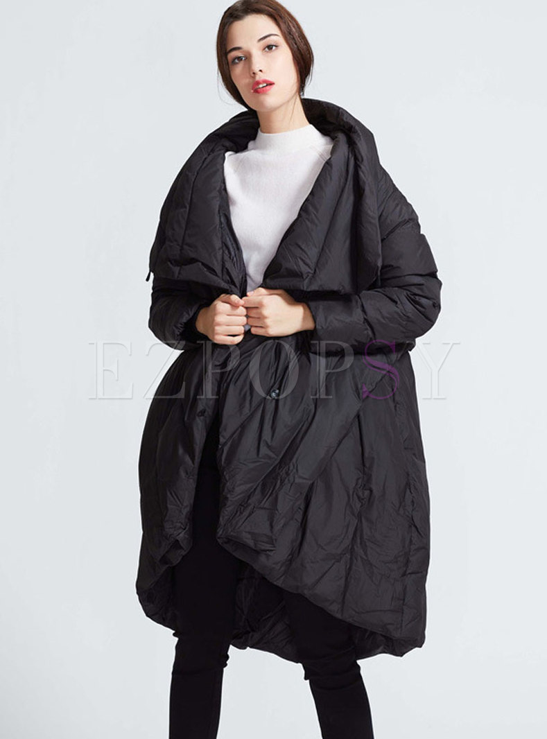 Black Stand Collar Plus Size Puffer Coat